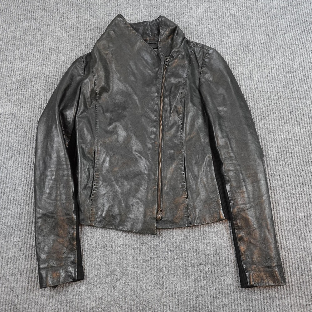 Vince Leather Moto Jacket Womens Small Asymmetrical Zip Short Collared Fitted